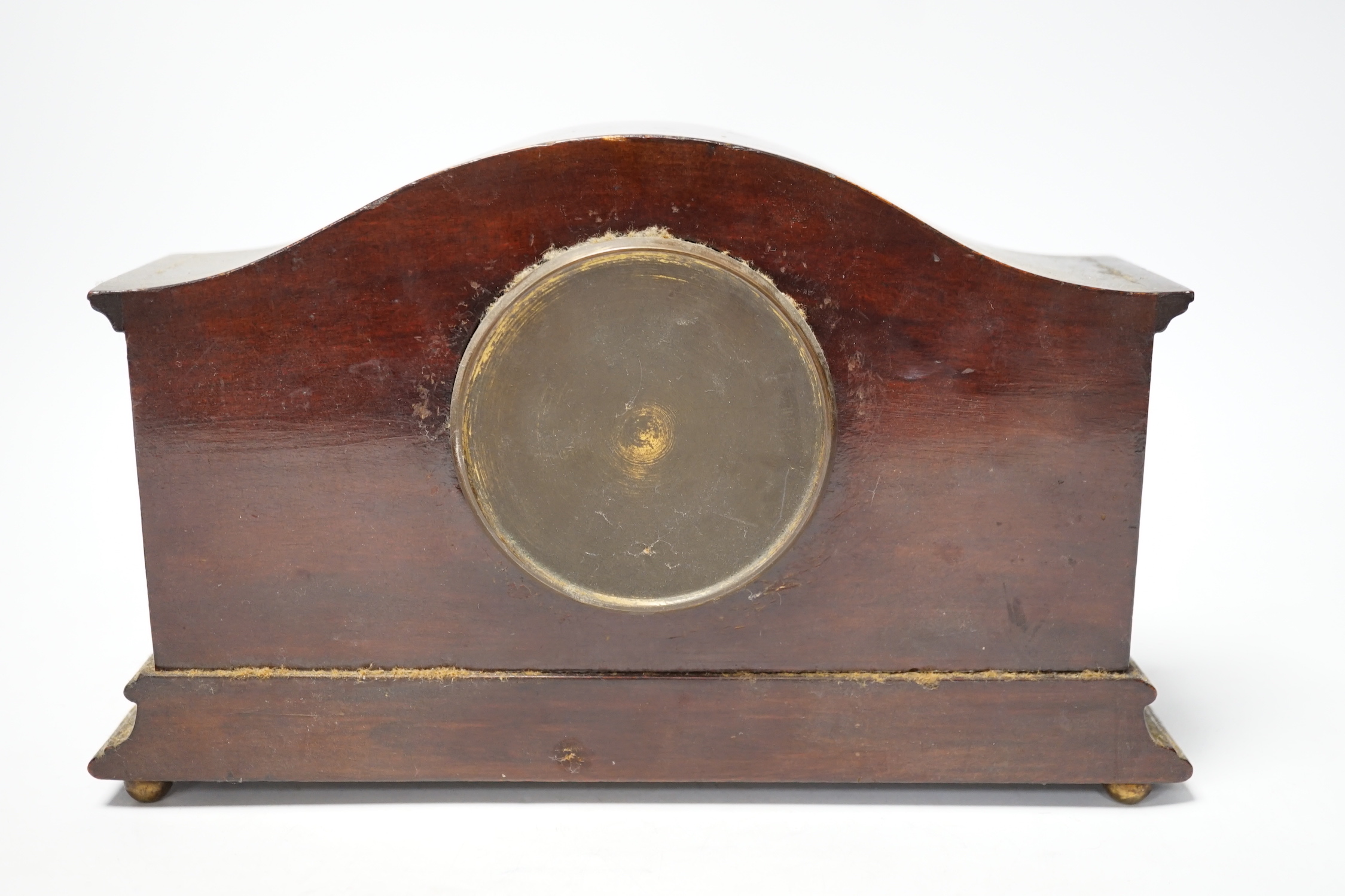 An Edwardian inlaid mahogany mantel timepiece, 29cm